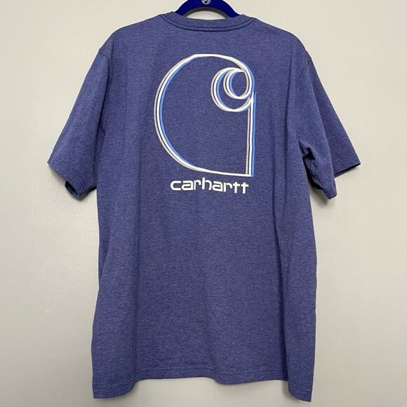Carhartt Relaxed Fit Tee Shirt Blue Branded Front Pocket Casual Men’s Size XL - Picture 2 of 6